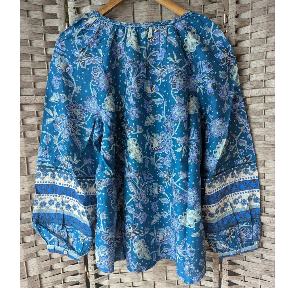 Sundance Arvilla Blue Floral Cotton Silk Blend Peasant Blouse Top Sz M Boho New - Picture 4 of 8